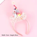 Detailed view of pink princess birthday headband with mesh hat and size 12cm x 25cm - One Size / Beige