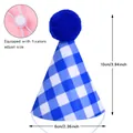 Gorro de fiesta para mascotas a cuadros azules con correa ajustable y pompón azul - Azul zafiro