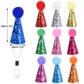 Guía detallata de tallas para mini sombreros de fiesta para mascotas con lentejuelas - Estilo Mini Pompón Multicolor / 10 Piezas/Paquete (Con Perla)