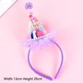 Purple mesh birthday hat headband with colorful pom-poms and pearls for girls - One Size / Purple