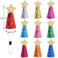 Set de 10 mini sombreros de fiesta brillantes para mascotas con correa ajustable y estrella - Estilo Mini Pentagrama / 10 Piezas/Paquete (Con Perla)