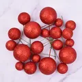 Vibrant red glitter cake topper balls with wire stems for birthday dessert decorations - 20 Pieces Set / Glitter Red
