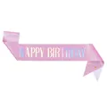 Roze glitter verjaardagssjerp met holografische Happy Birthday letters voor meisjes - Roze Holografische Happy Birthday Sjerp