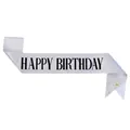 Detailweergave van zilveren glitter verjaardagssjerp met de tekst 'HAPPY BIRTHDAY' - Zilveren Happy Birthday Sjerp