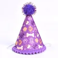 Chapeau d'anniversaire violet pailleté pour animaux avec motifs de pattes et bordure pompon - Violet