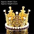 Elegant golden bridal crown detail with pearls and rhinestones for cake topper decor - Gold
