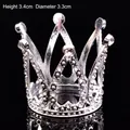 Detailed close-up of a small silver rhinestone crown cake topper showing 3.4cm height - High Rhinestone Silver