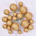 Close-up macro view of shimmering gold glitter cake topper balls in various assorted sizes - 20 Pieces Set / Glitter Gold
