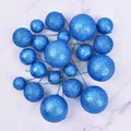 Detailed view of sparkly blue glitter decorative balls on wire picks for cake toppers - 20 Pieces Set / Glitter Blue