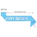 Detailed technical view of the blue glitter Happy Birthday sash showing 160cm length dimensions - Blue (Colorful Letters)