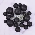 High-quality close-up detail of black glittery spherical cake topper decorative picks - 20 Pieces Set / Glitter Black