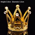 Detailed view of mini golden crown with rhinestones for cake decoration or hair ornament - Low Rhinestone Gold