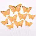 Gold stamped pink gradient butterfly cake topper decorations set for birthday parties - 10 Pieces Set / Orange