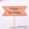 Detail view of kraft paper Happy Birthday cake topper with dimensions 8.8x3.4cm - Banner with Heart Style / 10 Pieces Pack