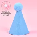 Light blue pet birthday hat with pom-pom and adjustable elastic strap for cats and dogs - Pom Pom Hat / Blue
