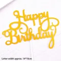 Close-up of glittery gold Happy Birthday cake topper decoration measuring 14x10cm - 14*10cm / Gold
