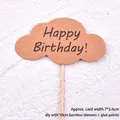 Close-up of a kraft paper cloud-shaped cake topper with Happy Birthday text and bamboo stick - Cloud Style / 10 Pieces Pack