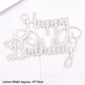 Detailed macro view of silver glitter Happy Birthday cake topper for party decoration - 14*10cm / Silver