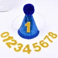 Blue glittery pet birthday hat set with interchangeable golden numbers for dog parties - Royal Blue Lace Hat with Numbers