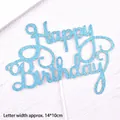 Blue glittery Happy Birthday cake topper detail showing the dimensions of 14x10cm. - 14*10cm / Lake Blue