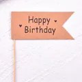 Close-up of a brown kraft paper Happy Birthday cake topper flag with dimensions - Flag Style / 10 Pieces Pack