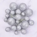 Silver glitter ball cake toppers for birthday dessert table decorations and baking. - 20 Pieces Set / Glitter Silver