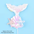 Detailed view of mermaid tail cake topper with seashell and starfish sequins - White