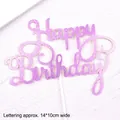 Detail view of a purple glitter Happy Birthday cake topper for party baking decoration - 14*10cm / Pink