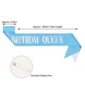 Hellblaue Glitzer-Schärpe Birthday Queen mit Maßen und goldener Sicherheitsnadel - Queen-Size / 160x9.5cm (Mit Sicherheitsnadel) / Blau Mit Regenbogenbuchstaben