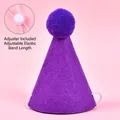 Purple felt pet birthday hat with adjustable elastic band and fluffy top pom-pom - Pom Pom Hat / Purple