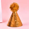 Golden glitter pet birthday party hat with sparkling pom-pom and adjustable strap - Thick Glitter Pompom / Orange