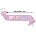 Pink glitter birthday sash with HAPPY BIRTHDAY laser lettering, size 160x9.5cm. - Birthday Sash / Pink with Colorful Letters
