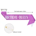 Lila Glitzer-Geburtstagsschärpe Birthday Queen mit goldener Sicherheitsnadel, 160cm - Queen-Size / 160x9.5cm (Mit Sicherheitsnadel) / Lila mit holografischen Buchstaben