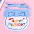 Adorable blue and white plush pet birthday bib with colorful HAPPY BIRTHDAY embroidery - Embroidered Scarf / Blue