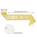 Glitzernde goldene Birthday Queen Geburtstagsschärpe inklusive Sicherheitsnadel - Queen-Size / 160x9.5cm (Mit Sicherheitsnadel) / Gold Mit Regenbogenbuchstaben