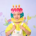 Creative felt birthday cake headgear mask for kids' party celebration and photo props - Cake Pink
