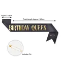 Schwarze Birthday Queen Schärpe mit goldener Schrift und Sicherheitsnadel, 160 cm lang - Queen-Size / 160x9.5cm (Mit Sicherheitsnadel) / Schwarz Gold