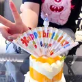 Detail of a rainbow folding fan cake topper with Happy Birthday surprise text and candle - Fan Candle (English Version)