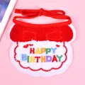 Soft plush pet birthday bib featuring colorful rainbow embroidery and a red bow tie strap - Embroidered Scarf / Red