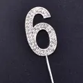 Detailed view of a silver rhinestone-encrusted number 6 cake topper for birthday decor. - Number 6 / Silver