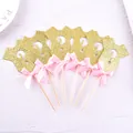 Detail of gold glitter onesie cupcake toppers with pink bows for gender reveal party - Pink Bow (Onesie Question Mark) / 6Pcs/Set
