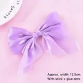 Detailed view of 12.5cm purple organza bow cake topper with stick and glue dots - Mesh Bow-knot (022) / Purple
