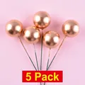 Set of 5 metallic rose gold ball cake toppers for birthday party baking decorations - Pack of 5 (2cm) / Gold