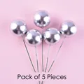 Detailed macro view of 5 pieces metallic silver foam ball cake toppers for birthday party - Pack of 5 (2cm) / Silver