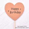 Kraft paper heart-shaped cake topper with Happy Birthday print and 10cm bamboo sticks. - Large Heart / 10 Pieces Pack