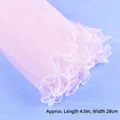 Detail view of elegant pink pleated mesh tulle with white pearl bead trim for flower wrapping - Wavy Mesh with Pearl / 28cm*4.5m / Pink