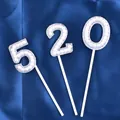 Detailed view of luxury pearl-studded 520 number cake toppers on elegant blue silk fabric - Artificial Pearl Decor (520)