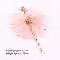 Pink mesh bow cake topper fairy wand with gold star and ball decoration, 22cm height - Straw Mesh Bow / Gold