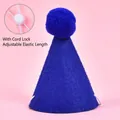 Vibrant blue plush pet birthday hat featuring an adjustable elastic band for small dogs and cats - Pom Pom Hat / Sapphire Blue
