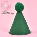 Green felt party hat for cats and dogs with adjustable elastic strap and pom-pom - Pom Pom Hat / Green